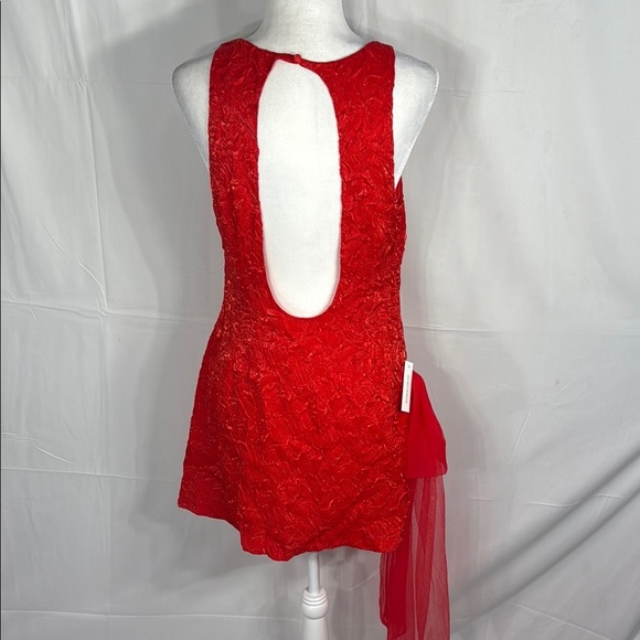 For Love & Lemons Red Textured Mini Dress M Bow - Picture 8 of 11